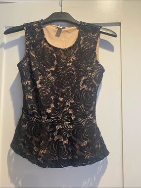 Another Story Black Lace Peplum Tank Top with Nude Lining  Size L